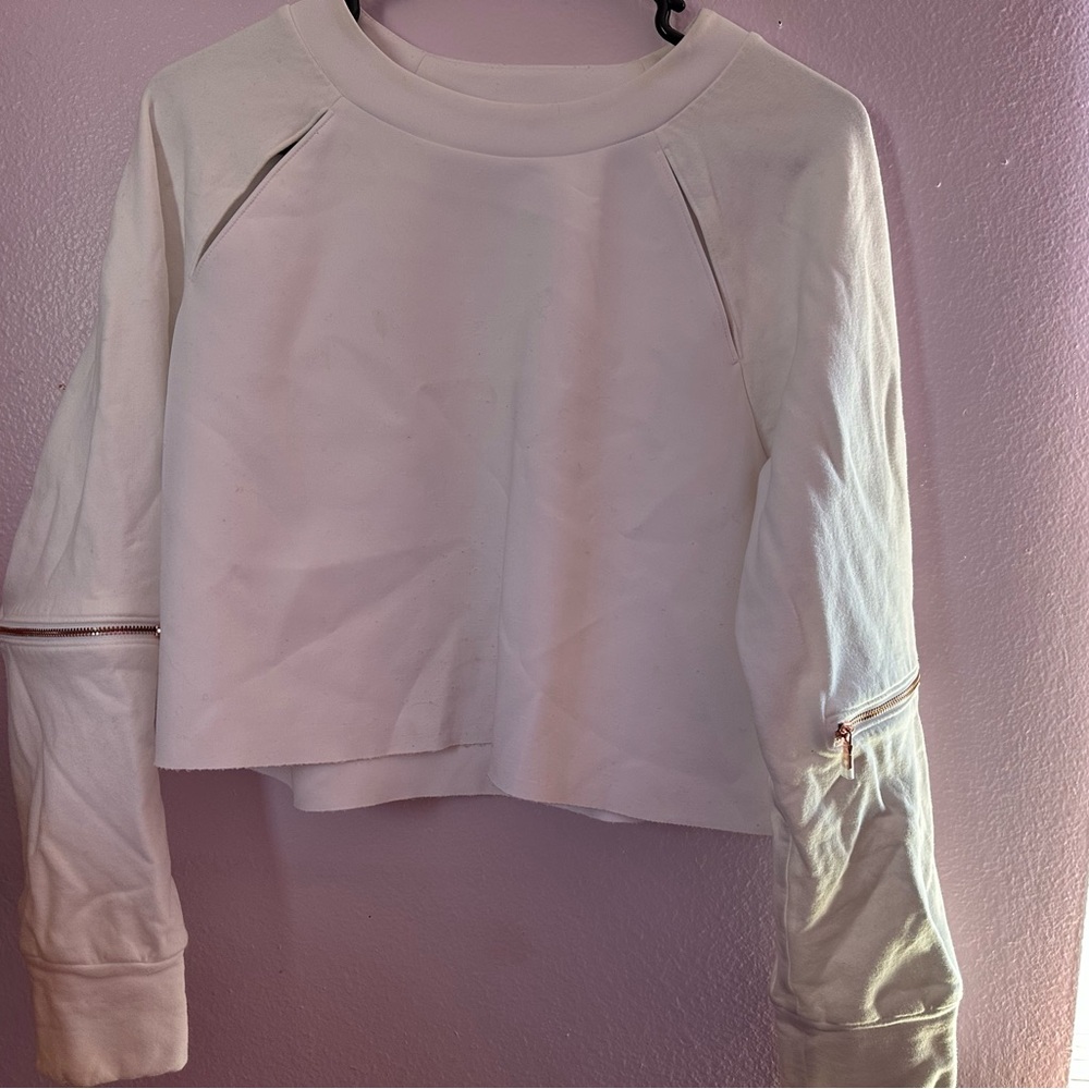 White Crop Top with Zipper Detail